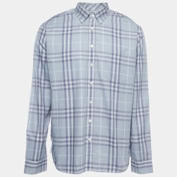 Pre Owned Burberry Blue Plaid Cotton Button Down Full Sleeve Shirt XL