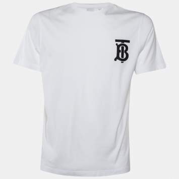 Pre Owned Burberry White Logo Printed Cotton Knit Crewneck T-Shirt S