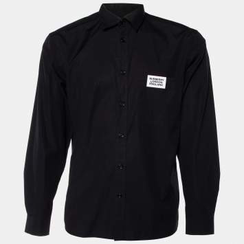 Pre Owned Burberry Black Logo Pocket Detail Cotton Button Front Shirt L