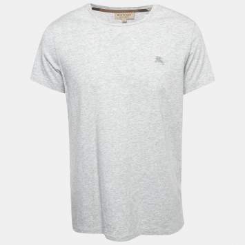 Pre Owned Burberry Grey Logo Embroidered Cotton Half Sleeve T-Shirt L