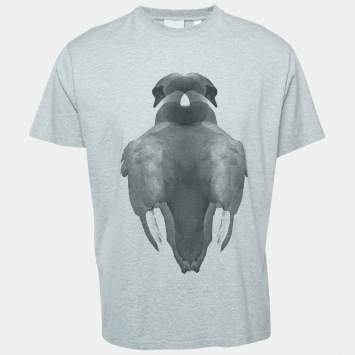 Pre Owned Burberry Grey Swan Printed Cotton T-Shirt S