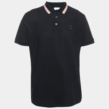 Pre Owned Burberry Black Cotton Icon Stripe Polo T-Shirt XL