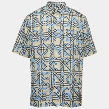 Pre Owned Burberry Blue Takeley Check Print Cotton Button Down Shirt XL