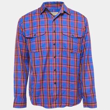 Pre Owned Burberry Blue Checked Cotton Pocket Detail Shirt M