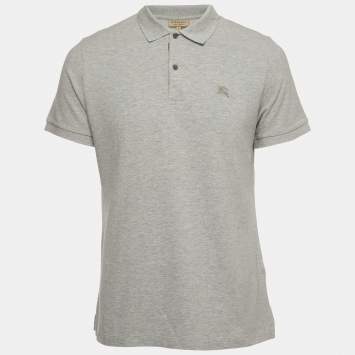 Pre Owned Burberry Grey Cotton Pique Polo T-Shirt L