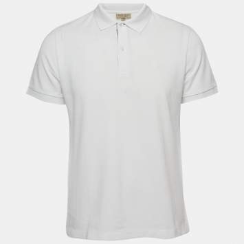 Pre Owned Burberry White Cotton Pique Polo T-Shirt L