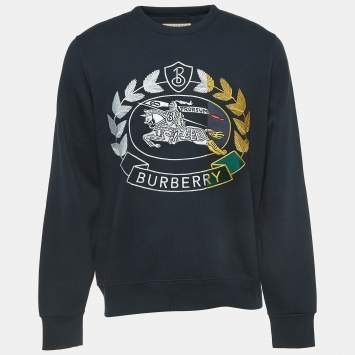 Pre Owned Burberry Navy Blue Cotton Embroidered Sweatshirt M