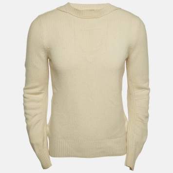 Pre Owned Burberry Cream Jacquard Cashmere Blend Crew Neck Sweater M
