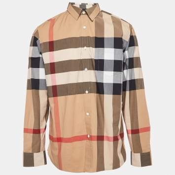 مملوكة مسبقًا Burberry Beige Checked Cotton Button Front Full Sleeve Shirt XL