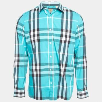 Pre Owned Burberry Blue Checked Cotton Long Sleeve Shirt L