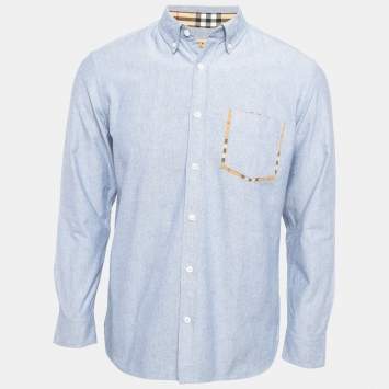 Pre Owned Burberry Blue Cotton Long Sleeve Button Front Shirt M