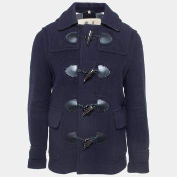 Pre Owned Burberry Navy Blue Wool Plymouth Duffle Coat M