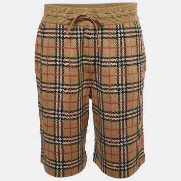 Pre Owned Burberry Beige Checked Merino Wool Drawstring Shorts L