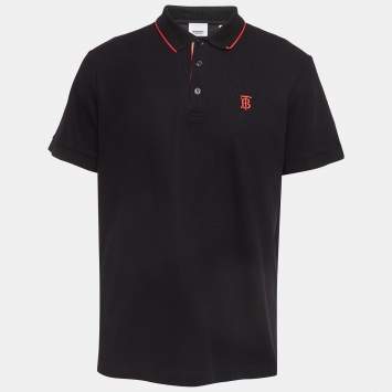 Pre Owned Burberry Black Logo Embroidered Cotton Polo T-Shirt XXL
