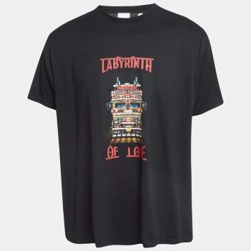 Pre Owned Burberry Black Labyrinth Of Love Print Cotton Crew Neck T-Shirt M
