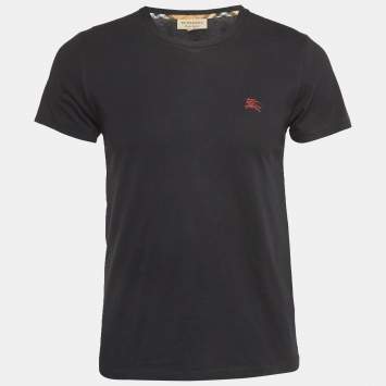 Pre Owned Burberry Black Cotton Logo Embroidered Crew Neck T-Shirt S