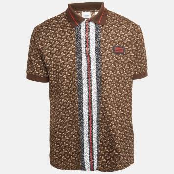 مملوكة مسبقًا Burberry Brown Monogram Cotton Pique Copland Polo T-Shirt S