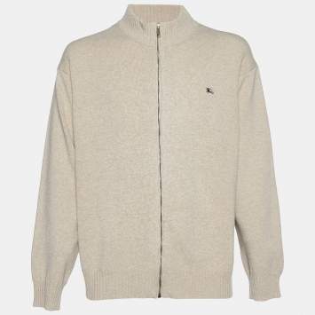 Pre Owned Burberry Beige Lambs Wool Zip Up Sweater XL