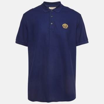 مملوكة مسبقًا Burberry Dark Blue Embroidered Cotton Pique Polo T-Shirt XXL
