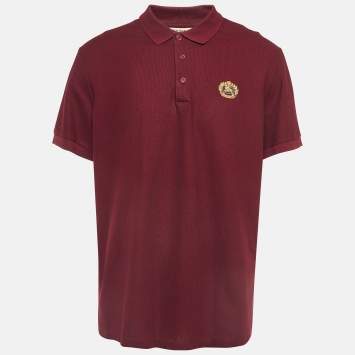 Pre Owned Burberry Maroon Cotton Pique Polo T-Shirt XXL