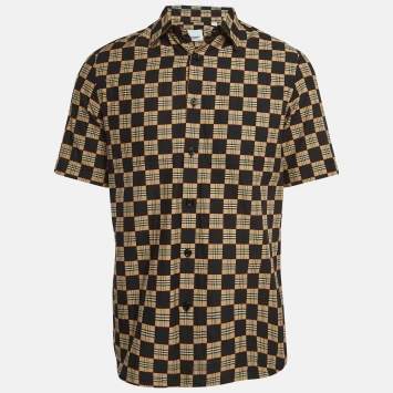 Pre Owned Burberry Black/Brown Checked Cotton Shirt XXS