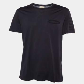 Pre Owned Burberry Black Cotton Sleeve Detail Crew Neck T-Shirt XL