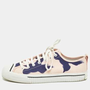 Pre Owned Burberry Pink/Navy Blue Canvas Cap Toe Lace Up Sneaker Size 44