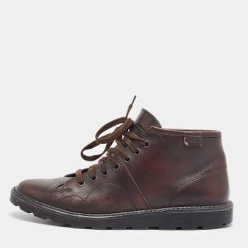 Pre Owned Burberry Brown Leather Ankle Length Boots Size 40