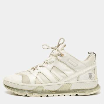 Pre Owned Burberry White Leather and Mesh Low Top Sneakers Size 44