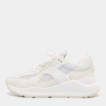 Pre Owned Burberry White Leather and Mesh Low Top Sneakers Size 45
