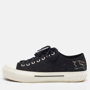 Pre Owned Burberry Black Canvas Jack Print Low Top Sneakers Size 44