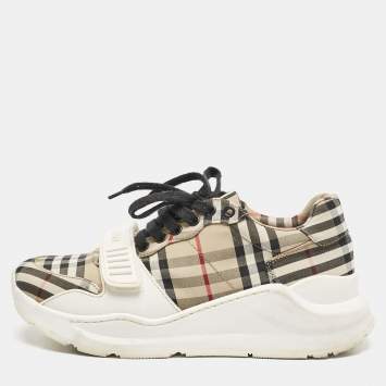 Burberry Brown Canvas and Leather Sean Low Top Sneakers Size 41