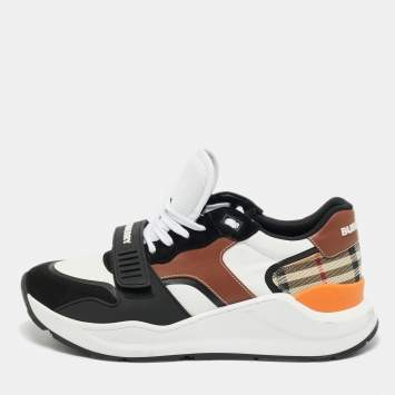 Pre Owned Burberry Multicolor Canvas and Leather Ramsey Low Top Sneakers Size 44