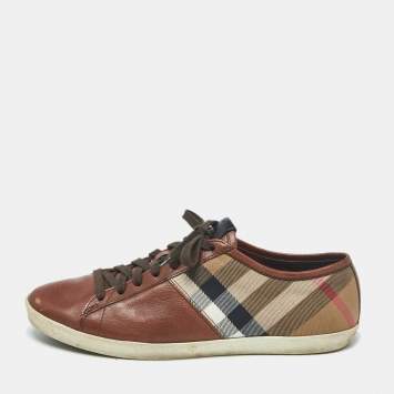 Pre Owned Burberry Nova Check Size 43 Brown Canvas and Leather Low Top Sneakers