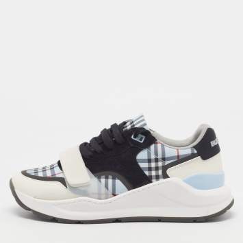 Pre Owned Burberry Ramsey Size 41 Multicolor Check Canvas and Leather Low Top Sneakers