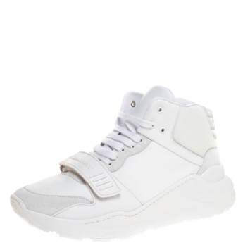 Pre Owned Burberry White Nylon, Suede and Leather Regis L High Top Sneakers Size 41