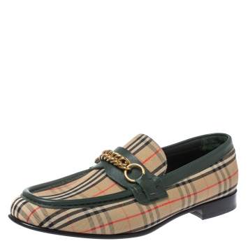 Pre Owned Burberry Multicolor Nova Check Canvas And Leather Moorley Slip On Loafers Size 44