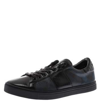 Pre Owned Burberry Black Leather and London Check Canvas Ritson Low Top Sneakers Size 43