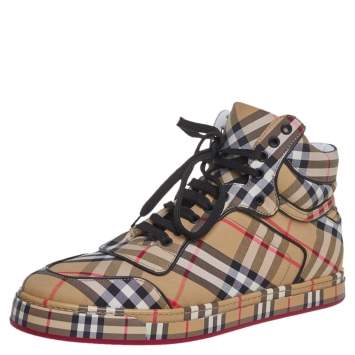 Pre Owned Burberry Multicolor Vintage Check Fabric High Top Sneakers Size 44