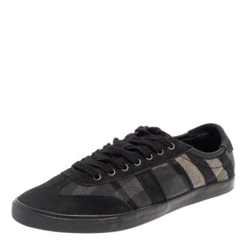 Pre Owned Burberry Black/Grey Suede And Check Canvas Low Top Sneakers Size 44