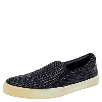 Pre Owned Burberry Black Woven Raffia Slip On Sneakers Size 41