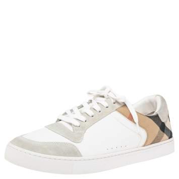 Pre Owned Burberry Multicolor House Check Canvas, Leather, And Suede Trainer Sneakers Size 44.5