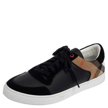 Pre Owned Burberry Black House Check Leather and Suede Reeth Low Top Sneakers Size 43