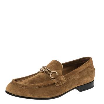 Pre Owned Burberry Brown Suede Solway Chain Detail Slip On Loafers Size 44