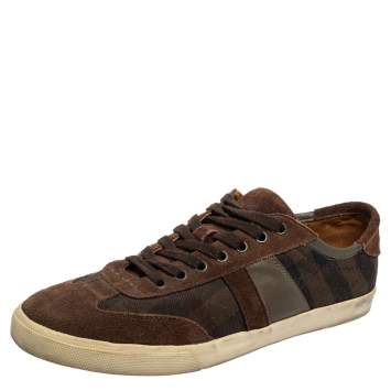 مملوكة مسبقًا Burberry Brown Check Canvas and Suede Low Top Sneakers Size 43