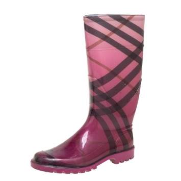 مملوكة مسبقًا Burberry Purple Novacheck Rubber  Rain  Boots Size 40