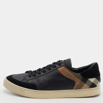 Pre Owned Burberry Black Leather, Suede and Nova Check Canvas Low Top Sneakers Size 44