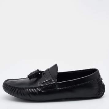 Pre Owned Burberry Black Leather Knighton Driver Loafers Size 43