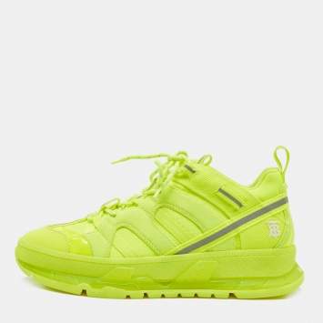 Pre Owned Burberry Neon Yellow Leather and Fabric Union Low Top Sneakers Size 40