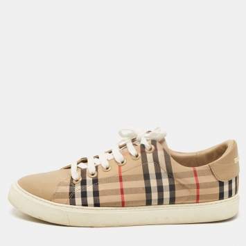 Pre Owned Burberry Beige Nova Check Canvas and Leather Low Top Sneakers Size 41